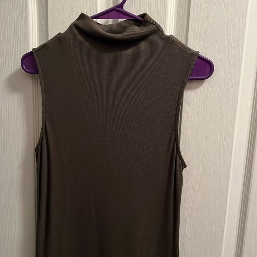 A New Day mock neck ribbed dress. Dark green and fitted throughout the dress.